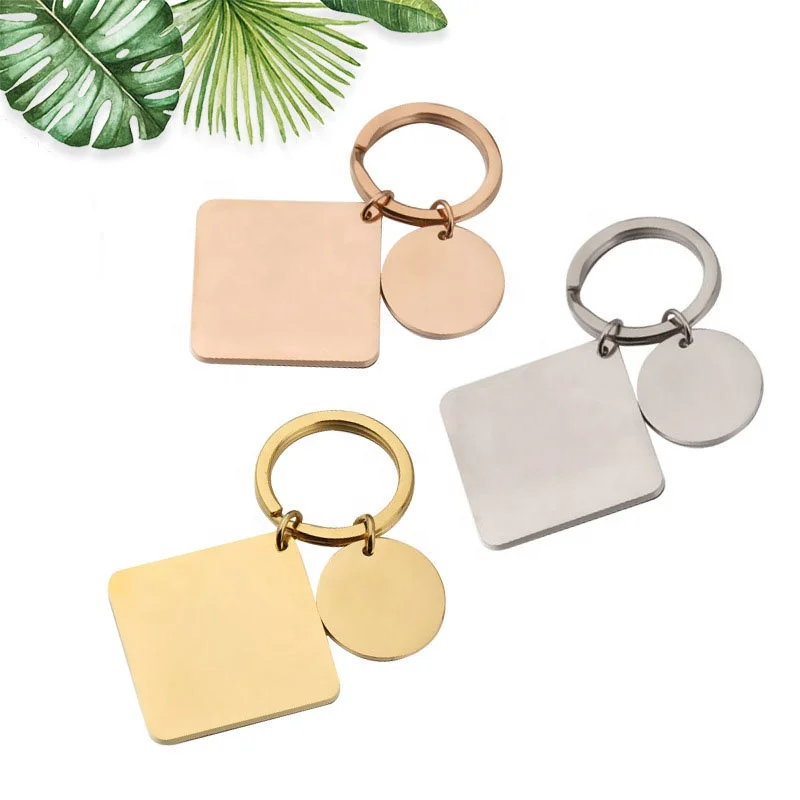Custom Date Calendar Stainless Steel Square Disc Pendant Keychain Keyring DIY Inspirational Key Chain
