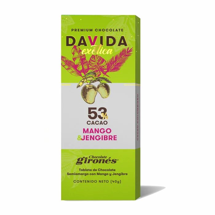 DAVIDA Wholesale Semisweet Chocolate Bar 53% Cocoa with Colombian Fruits Mango & Ginger 100% Premium Colombian Cocoa