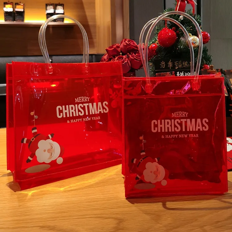 Hot sale  red PVC Tote Gift Bag Shopping Jelly Christmas Thanksgiving Organizer Bags wedding gift Packaging Bag