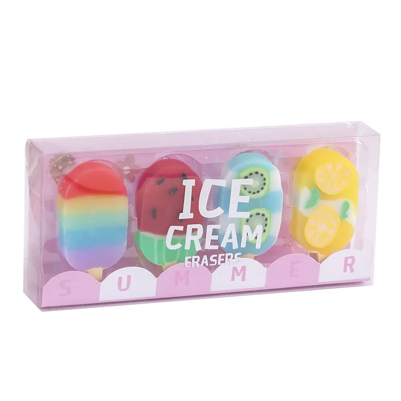 1 set Colorful Summer Ice Cream Fruits Rubber Eraser Kawaii School Erasers set Supplies Stationery For Kids Students Cool Prizes