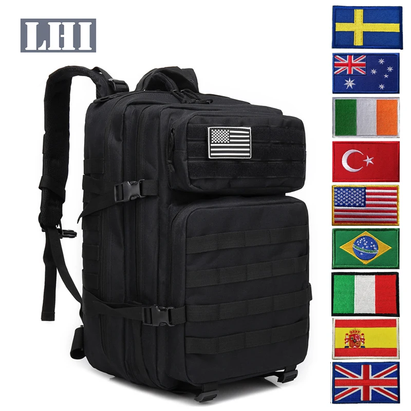 LHI Sac A Dos Militaire Haversack Packback_Racksacks Expandable Oxford Waterproof 45L Back Pack Tactical Backpack