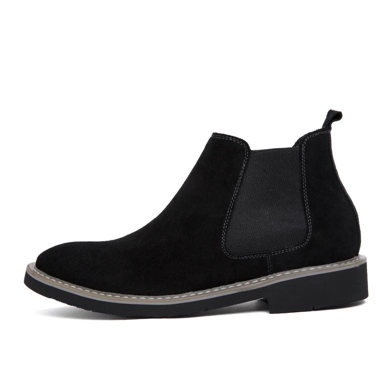 Men Genuine Leather Shoes High Cut Height Increasing Fashion Design Performance Chelsea Boots Men Suede