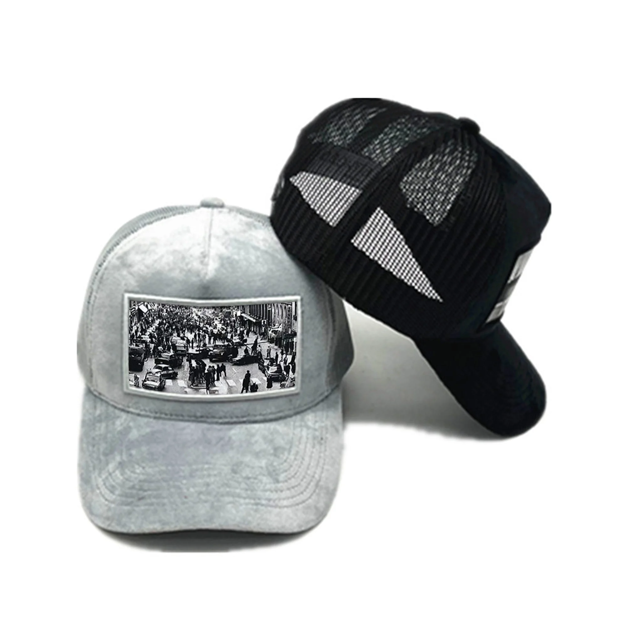 Hot sell  big printed patch and 3D embroidered edges Velvet trucker hat