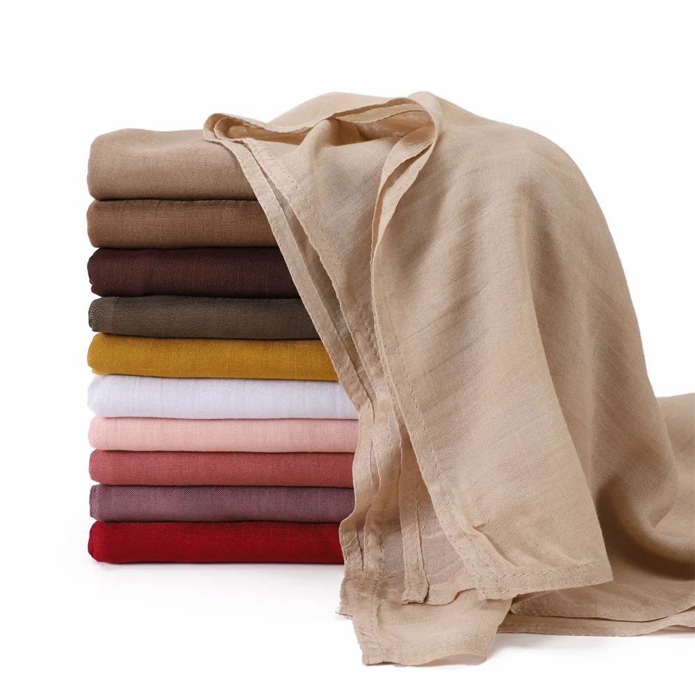 Top sale light weight Spring Summer Bamboo Modal fabric Woven shawl double stitch edge 100% viscose Plain Hijab Muslim