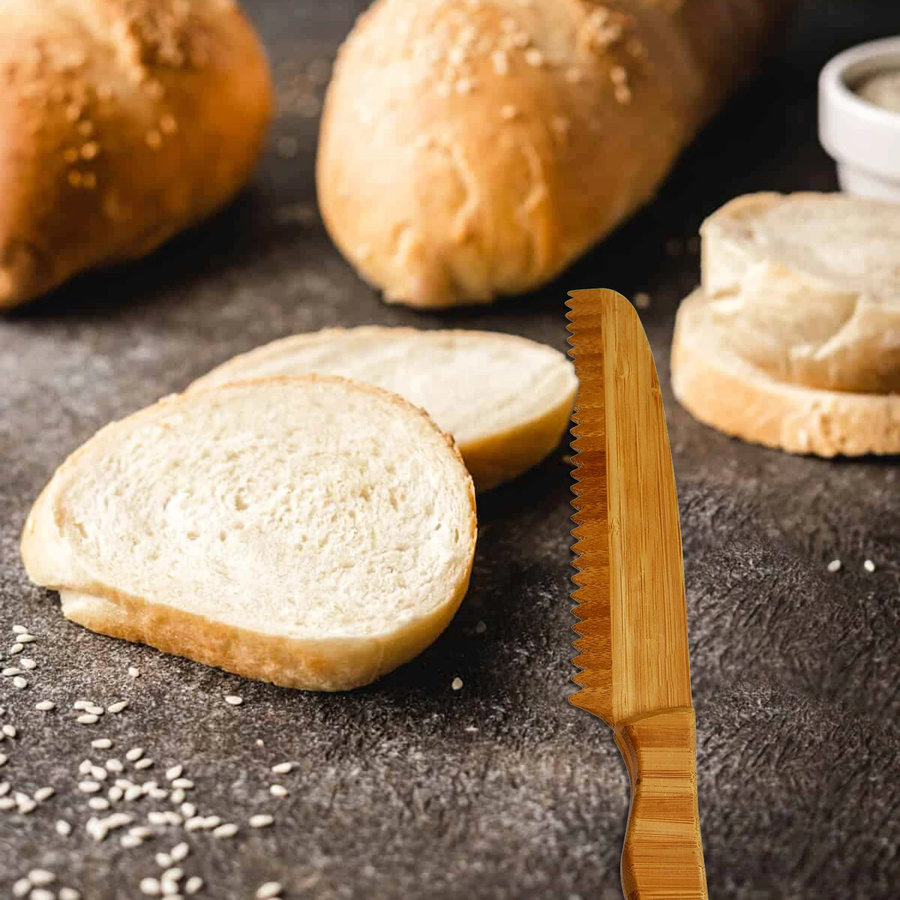 Ultrasonic Damascus Blank Kitchen Bamboo Wood Bread Knife Cheese Slicer Stainless Steel Serrated 12 Inch Olive Wood