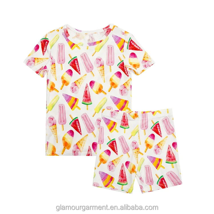 Custom Girls Sleepwear Cotton Home Wear Kids Clothing Print Kids Jogging Suit Summer Kids Pajama Set Short Sleeve Suit