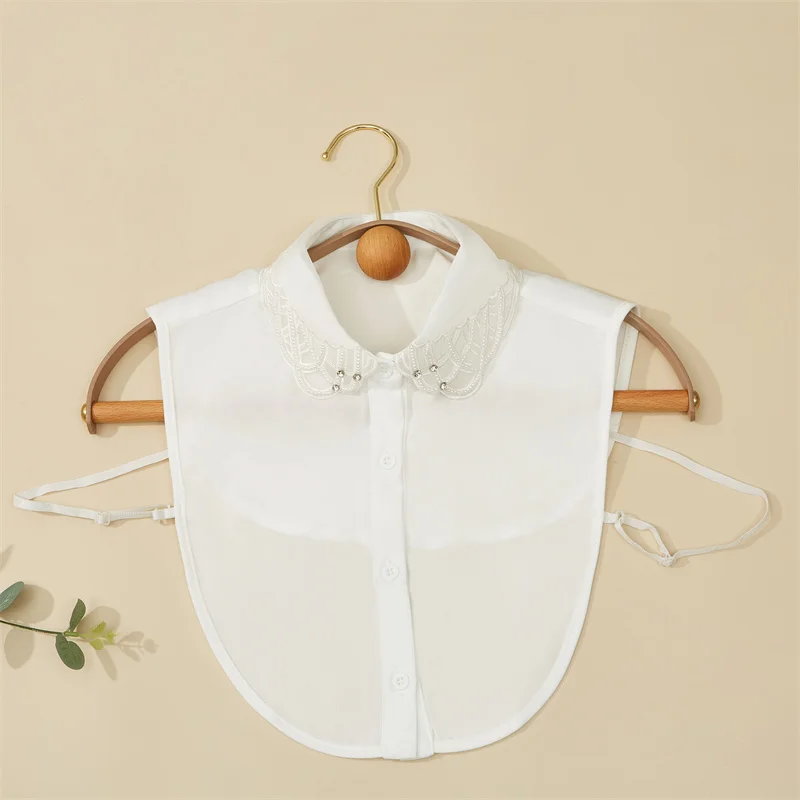Customize Half Shirt Art Embroidered Pearl Beaded Detachable Fake Collar For Women