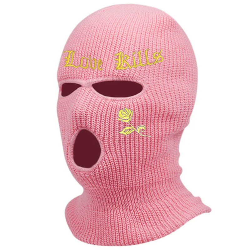 Stock Fluorescent Green Balaclava Hats High Quality Custom Logo Winter Knitted Black Neon Balaclava Three Hole Ski Mask