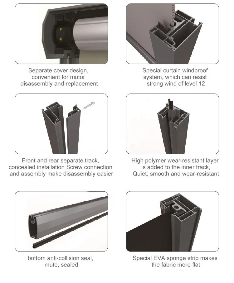 SUNC Roller Blind Motor Vertical Zip Curtain Outdoor Garden Aluminum Motorized Roller Blinds Kits