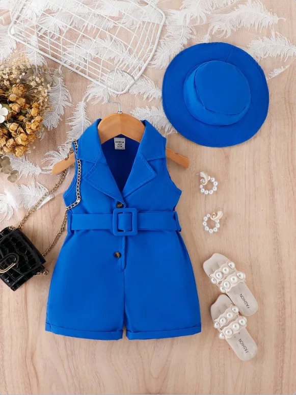 2024 Summer Fashionable Baby girl clothing set Solid color sleeveless jumpsuit Factory Direct Sale