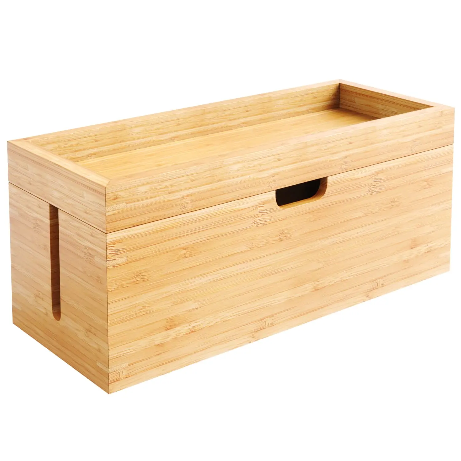 Bamboo Cable Management Box Cable Storage Box Bamboo Cable Storage Box Organizer for Wires Chargers and Power Plug Cords