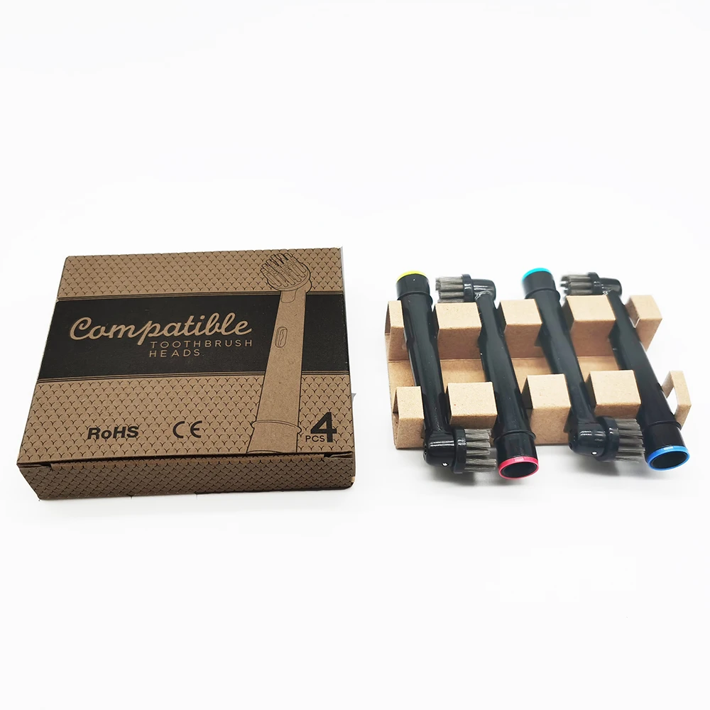 
Round Bamboo Toothbrush Heads Compatible with Oral B Electric Toothbrush, Charcoal Bristles 