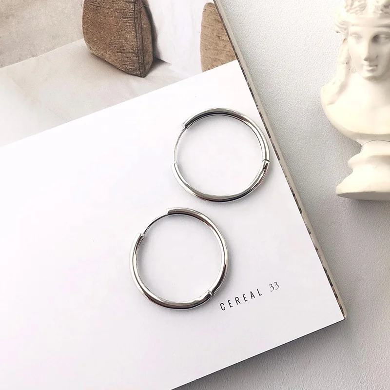 Classic Multiple Sizes Fashion Large Rhodium Plated 925 Sterling Silver Big Hoop Earrings