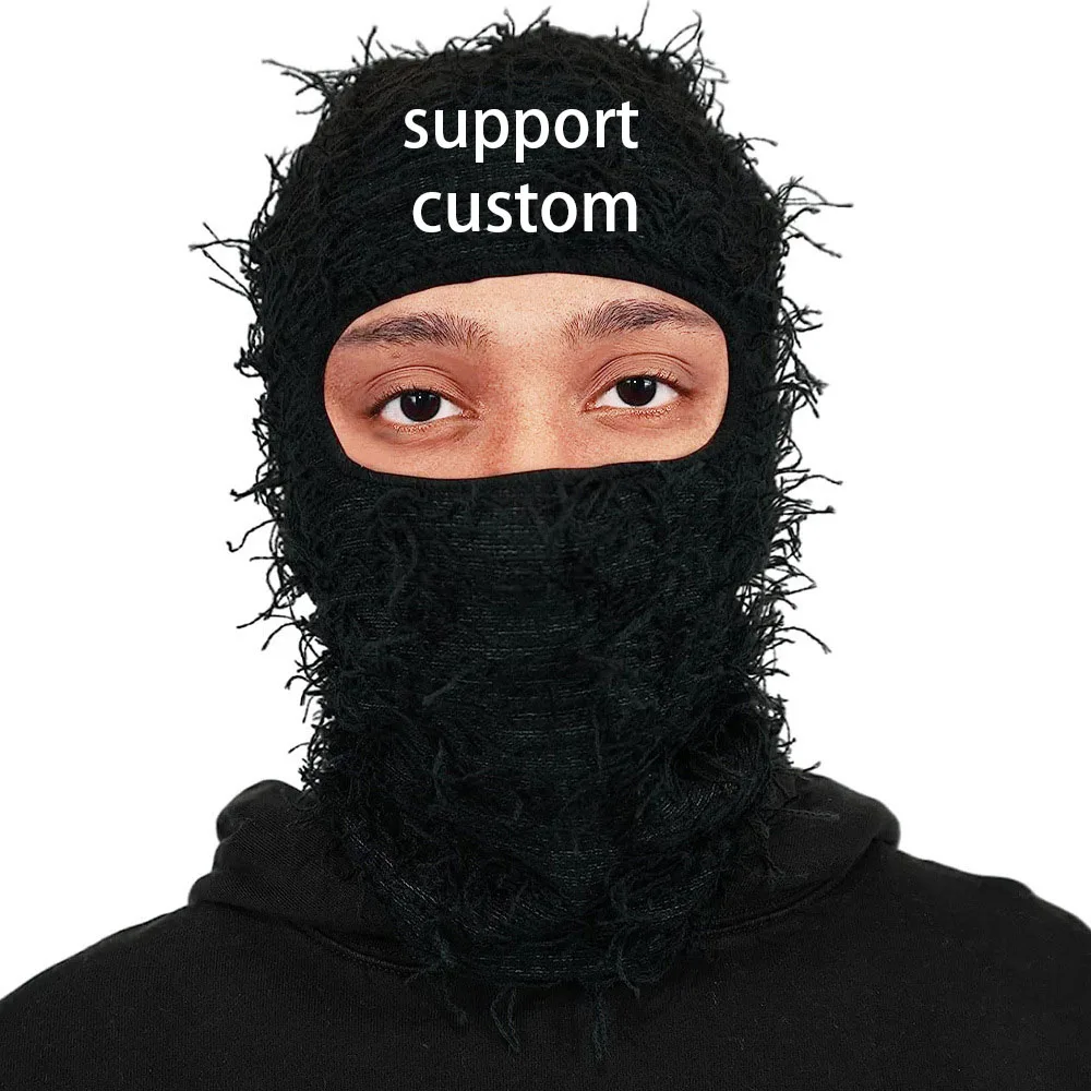 Distressed Balaclava Ski Mask Custom Camo Knitted Face Mask Men Women Windproof Shiesty Full Face Mask Cold Weather Neck Warmer