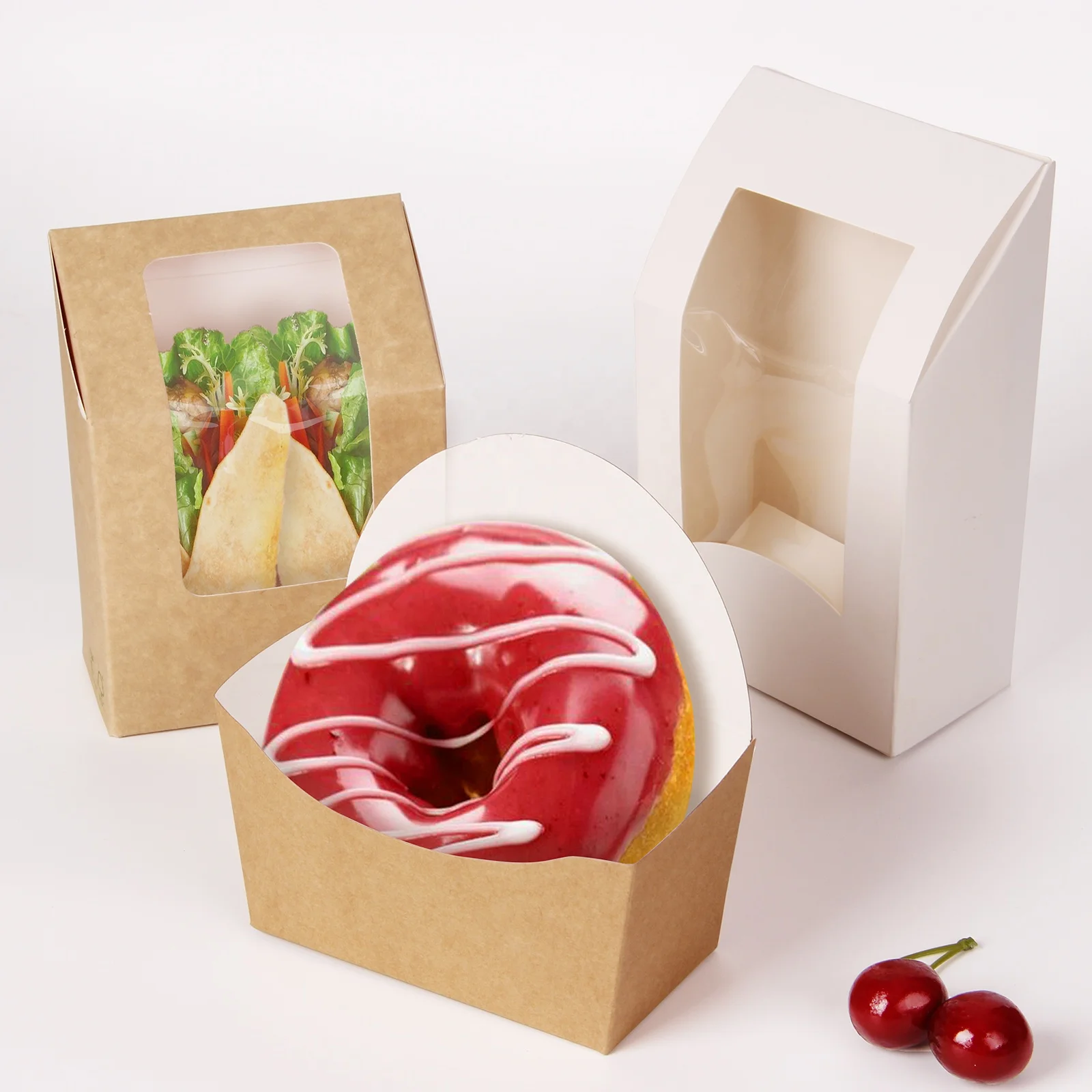 Wholesale Takeaway Snack Container With Transparent Window Paper Sandwich Packaging For Bakery