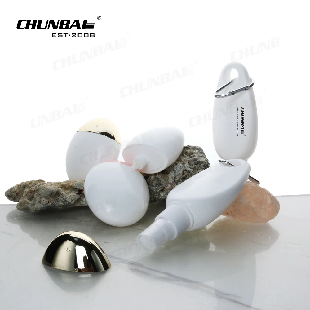 Factory Outlets 30ml Travel Size Egg Shape Bag Chain Empty Custom BB Cream Lotion Sunscreen Hanger Plastic Bottle With Carabiner
