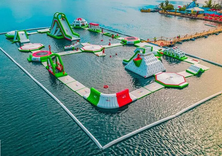 Slide Water Theme Park Game In Philippines / Water Park Slides For Sale Island float inflatable water park
