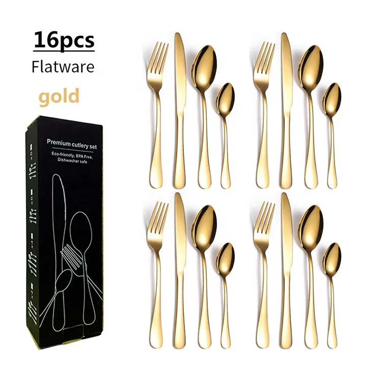 Hot Sales 16pcs  Stainless Steel Restaurants Hotels High Mirror Polish Flatware Banquet Cutlery Set