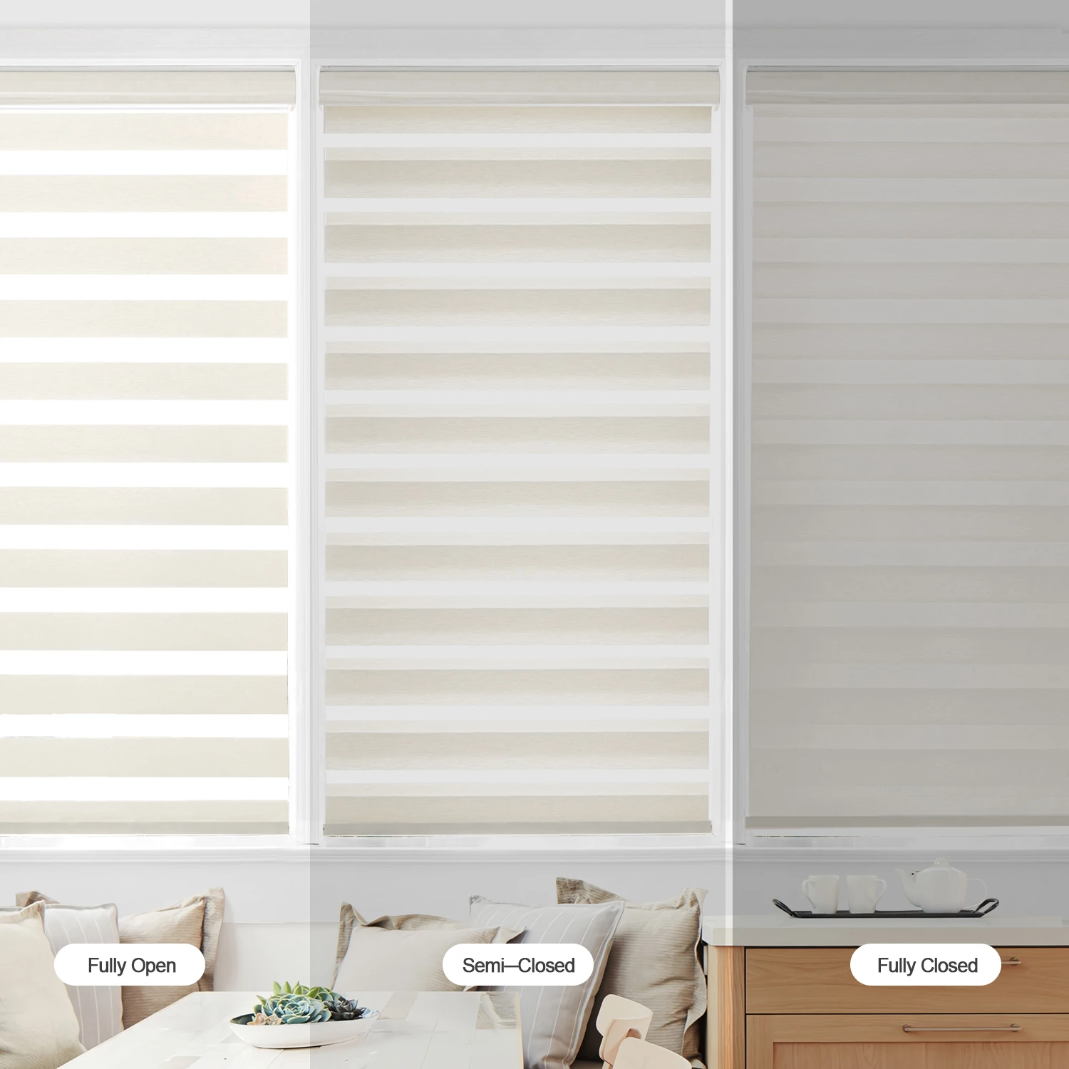 Smart home remote and WIFI control  zebra roller blinds light filtering zebra banded shades