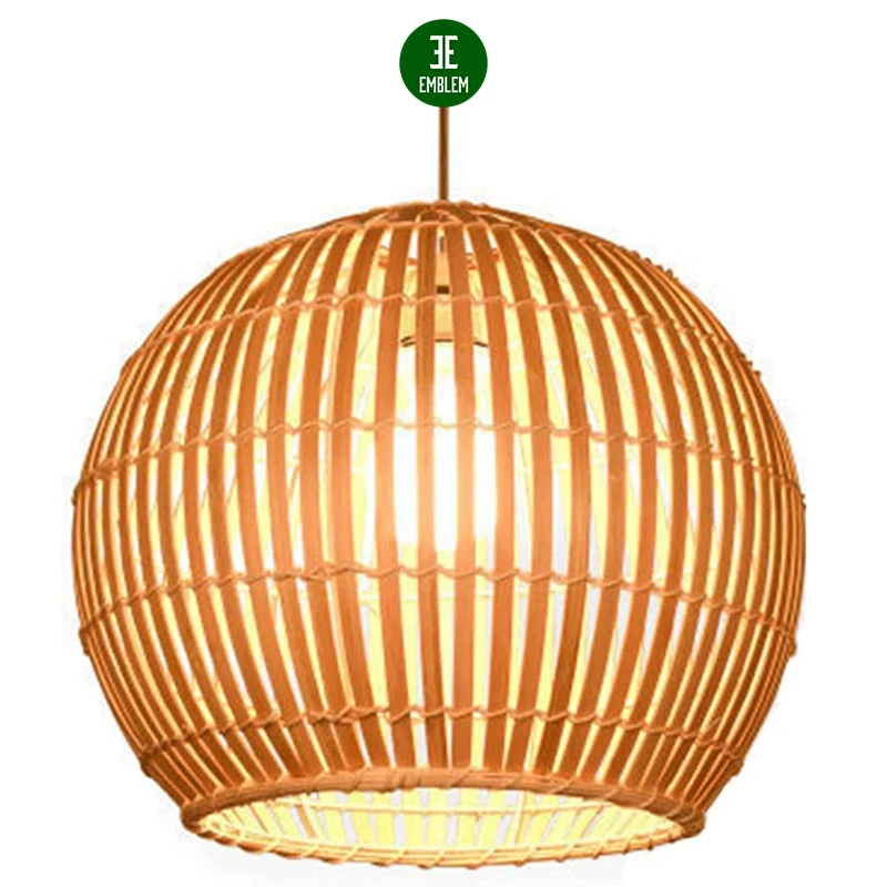 Crayom Round Bamboo Woven Chandelier Wooden Rattan Wicker Lampshade E27 Lamp Holder Adjustable Lamps