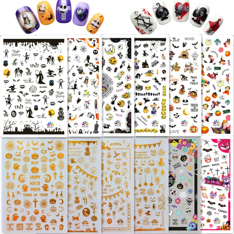 Halloween Dark Skull Nail Stickers More Designs Manicure Decoration Art 3D Nail Sticker Set