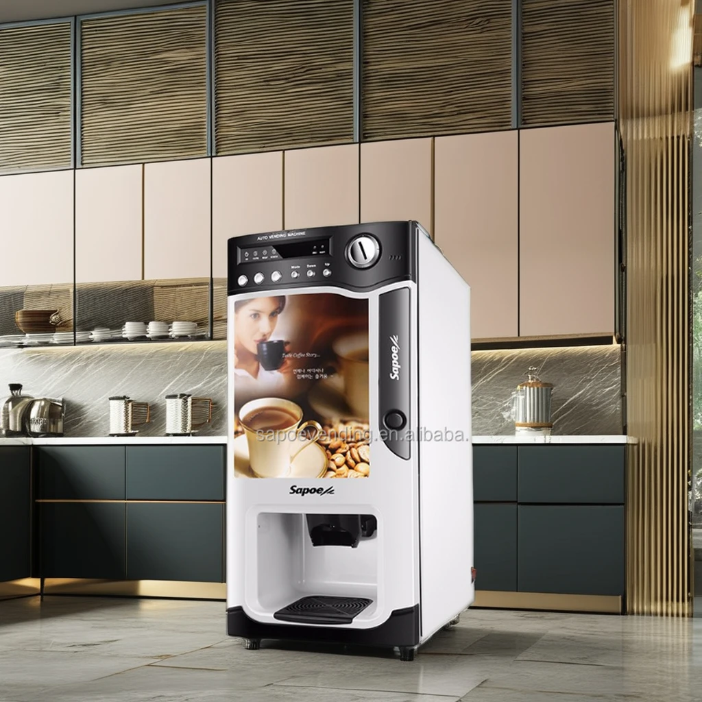Automatic easily used coffee vending machine with cup dispenser for shopping street