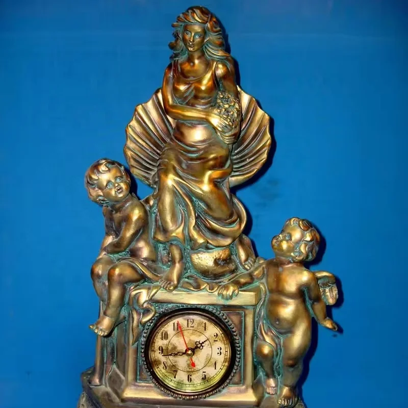Antique tabletop resin clock with angels decoration