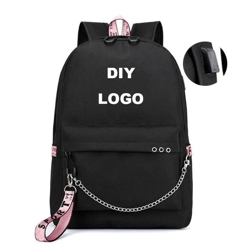 
Factory Print Design Logo Wholesale Fashion Black Custom Usb Charging Laptop Bag Buy School Backpacks From China 