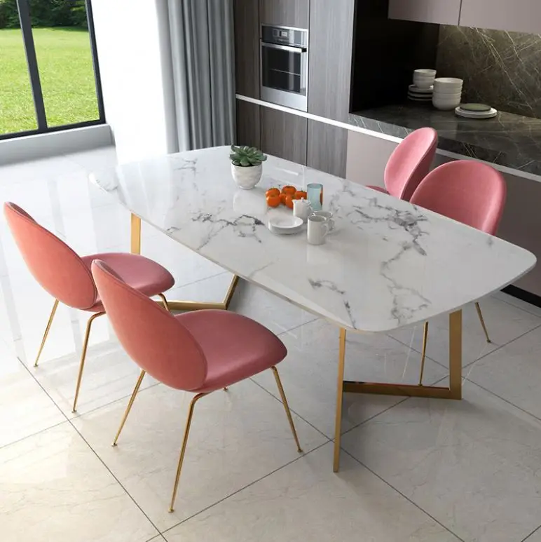 
Nordic ins dining chair marble household dining table and chair combination cafe milk tea dessert shop flannel chair table 