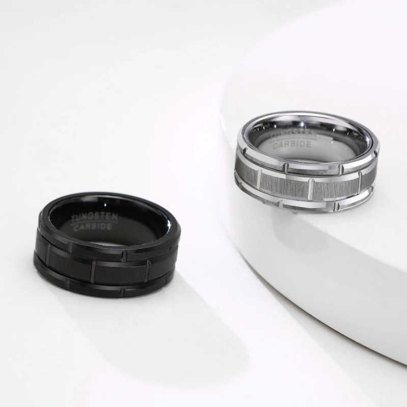Factory Custom Wholesale Unique Tire Tread Tungsten Carbide Black Plated Men Finger Rings