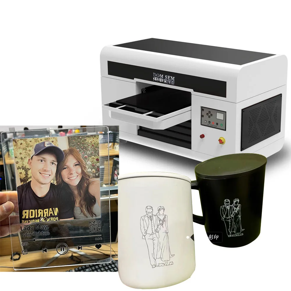 DOMSEM UV Printer A3+ 3050 Multifunction Flatbed Printing Machine A3 for Phone Bottle Wood Glass Candles Printers