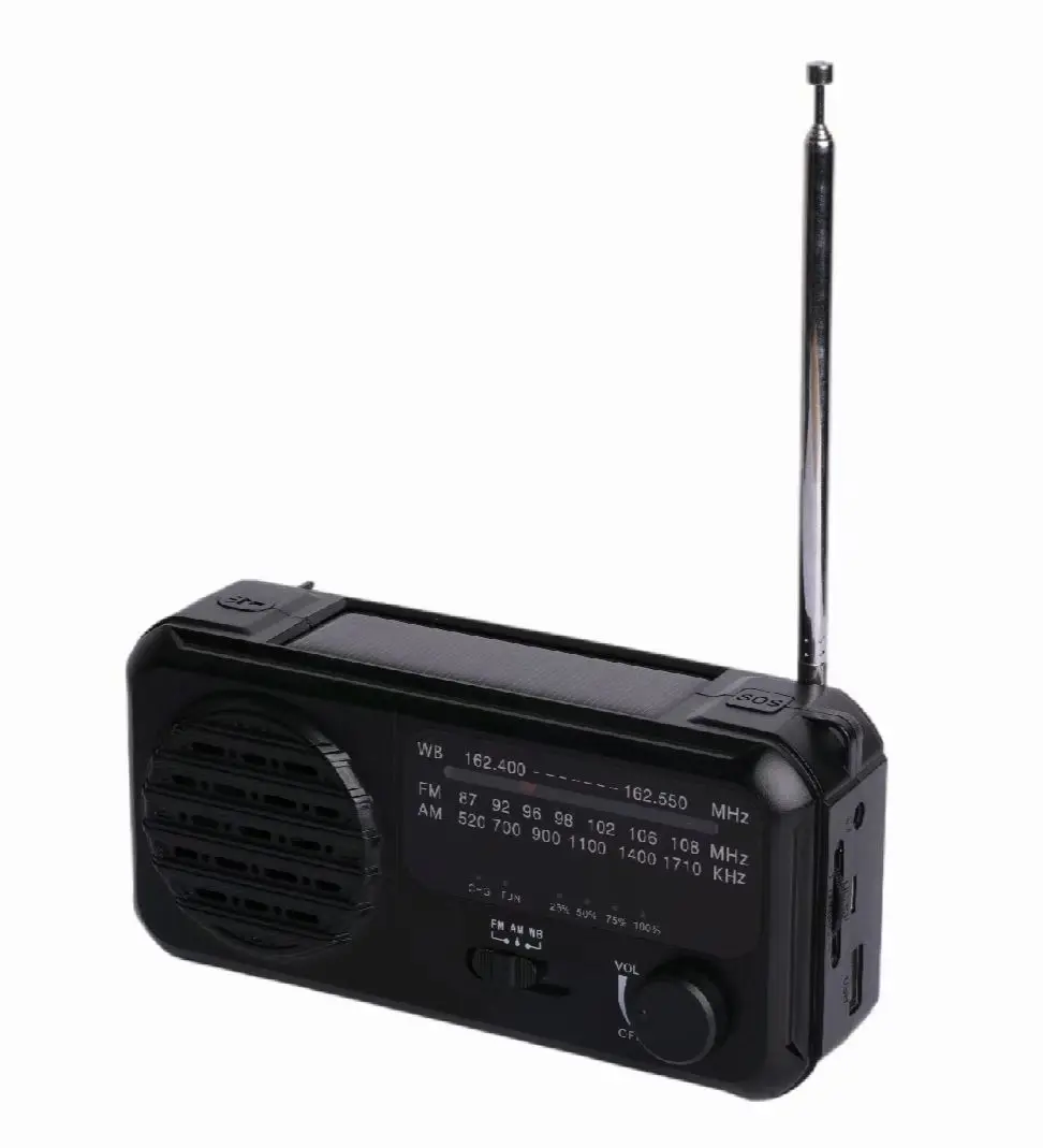 Hand crank solar dynamo radio built in speaker with flashlight AM FM WB 3 band radio charge for cell phone