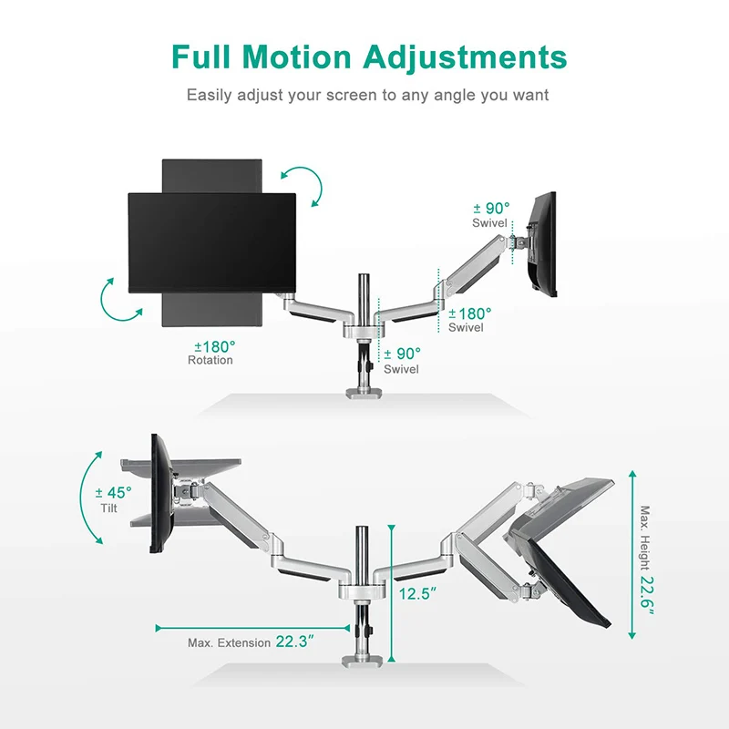 aluminum monitor arm for dual computer monitor
