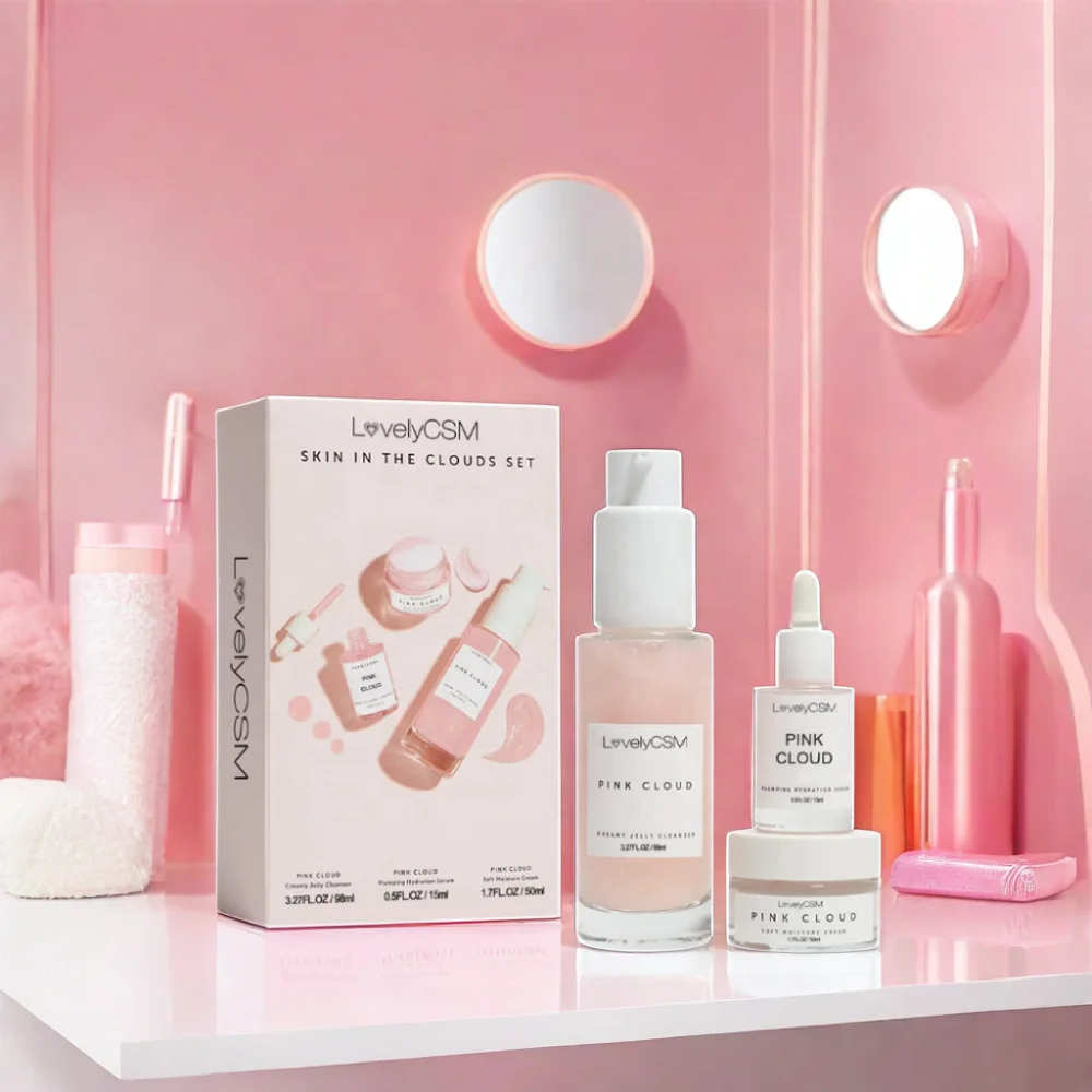 Wholesale Organic Vitamin C Pink Cloud Rejuvenating Face Spa Luxury Anti Acne Whitening Brightening Facial Skin Care Gift Set