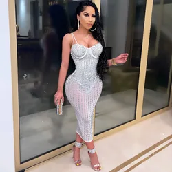 2022 Hot Popular Sexy Dress Women Shiny Sleeveless Deep V Neck Halter Backless Party Bodycon Dress Sexy Halter Dress For Lady