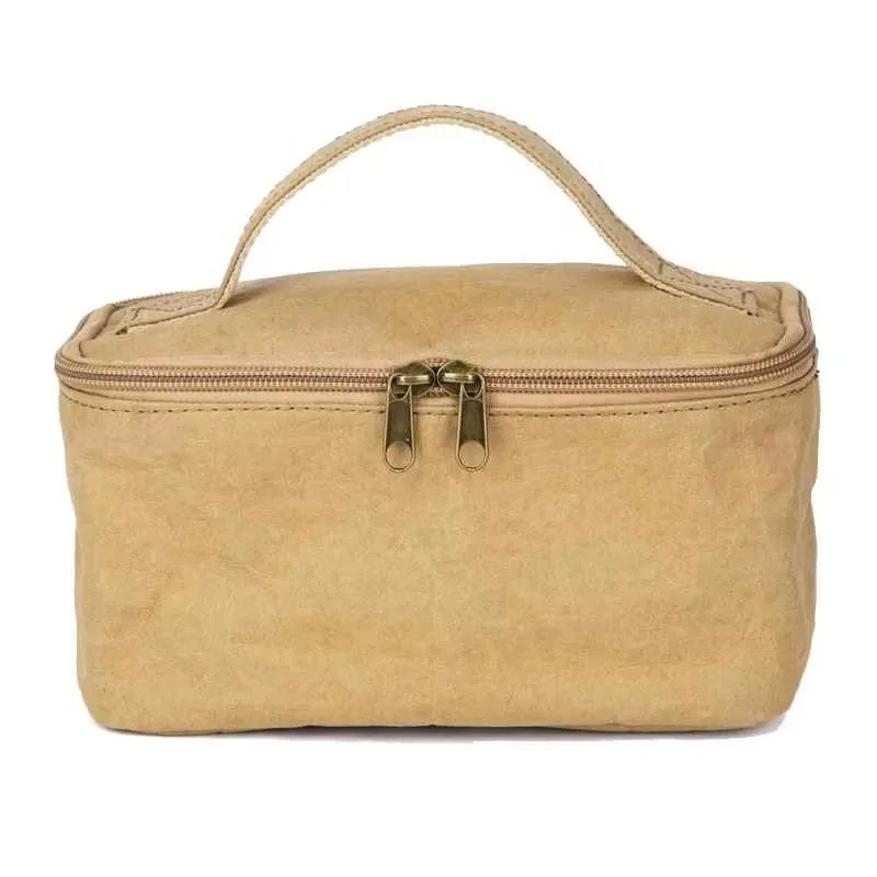 Durable tear resistant washable kraft paper cosmetic bag home daily makeup storage case