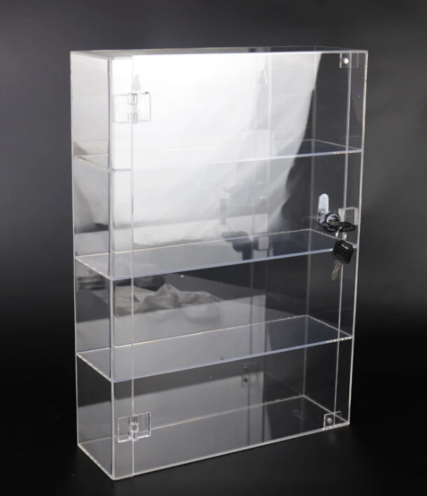 Custom 4 Shelf Acrylic Wall Display Cases Wall Mounted Acrylic Display Box/Case With Lock