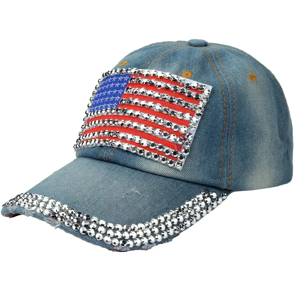 Ladies Flag Letter Rhinestone Wholesale Baseball Cap Hot Drill Cowboy Hat Peaked Hat