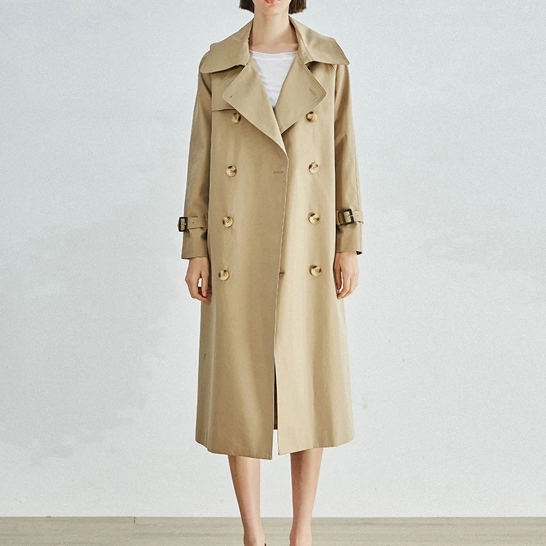 High Quality Winter Ladies Plus Size Khaki Trench Coat Custom Logo Solid Color Double-Breasted Women Long Trench Coat