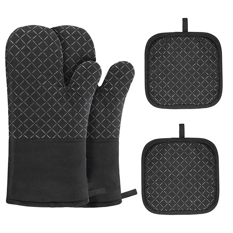 2pcs Mitts Heat Resistant Thermal Anti-heat Kitchen Potholders Pad and Stove Oven Cooking Baking Gloves Set