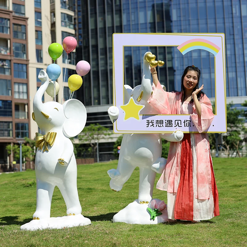 5 Foot Large Elephant Statue Outdoor Waterproof Big Elephant Fiberglass Sculpture Easter Decorations for Decoration
