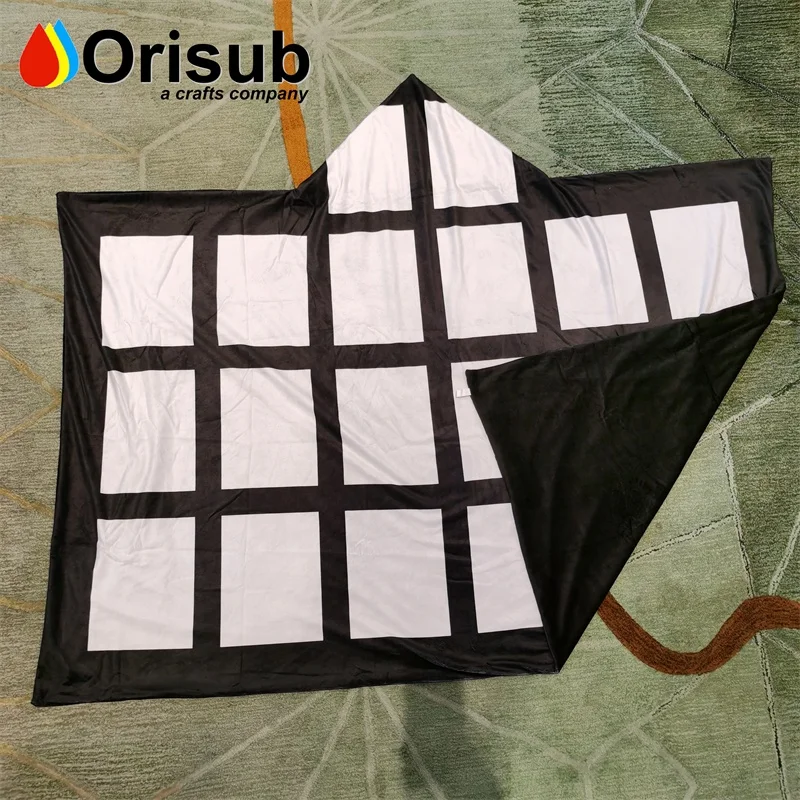 Largest 60x80 inch soft velvet sublimation hoodie blanket custom 20 panel adult hooded blanket