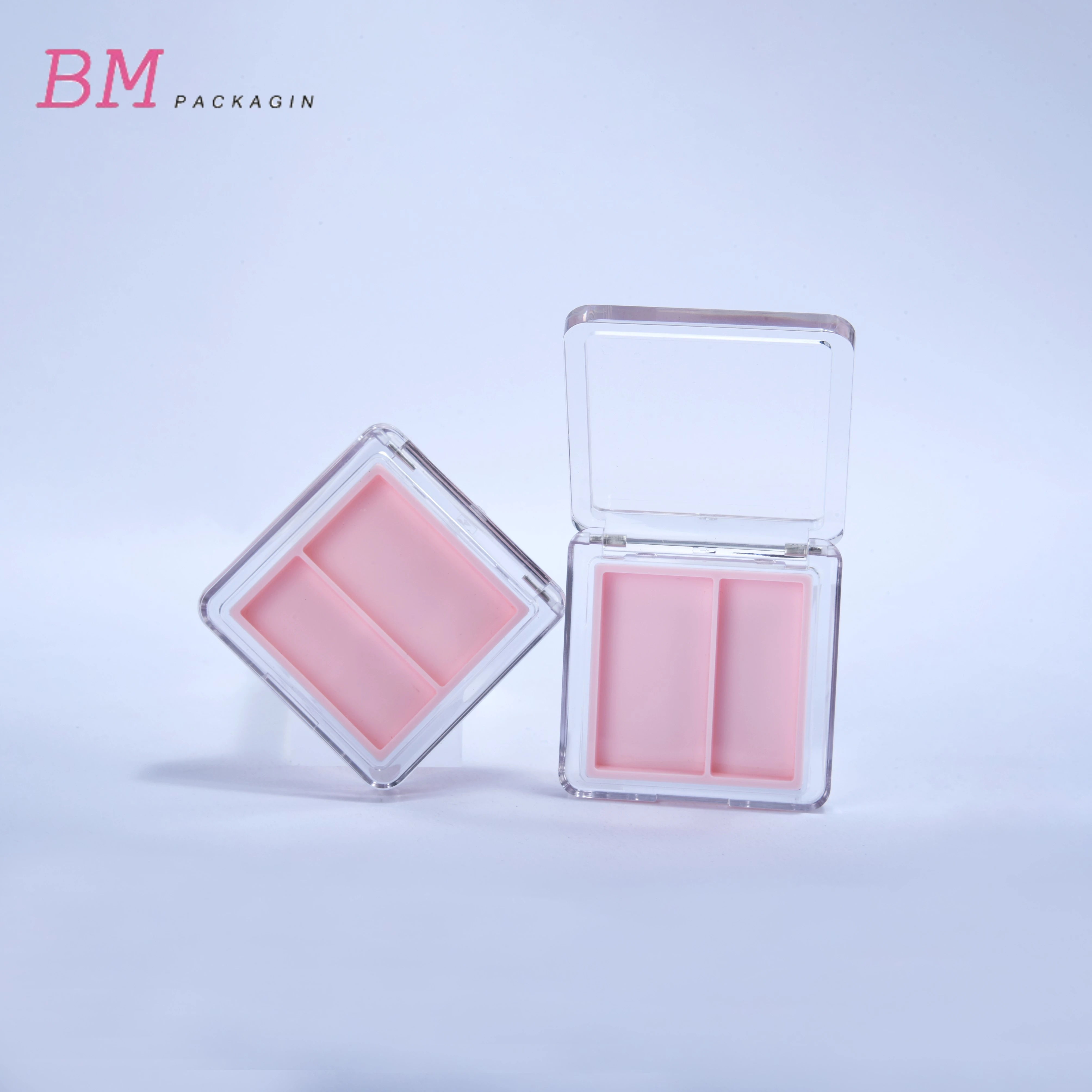 Customized design empty plastic 2 colors eyeshadow palette highlight palette makeup compact blush case