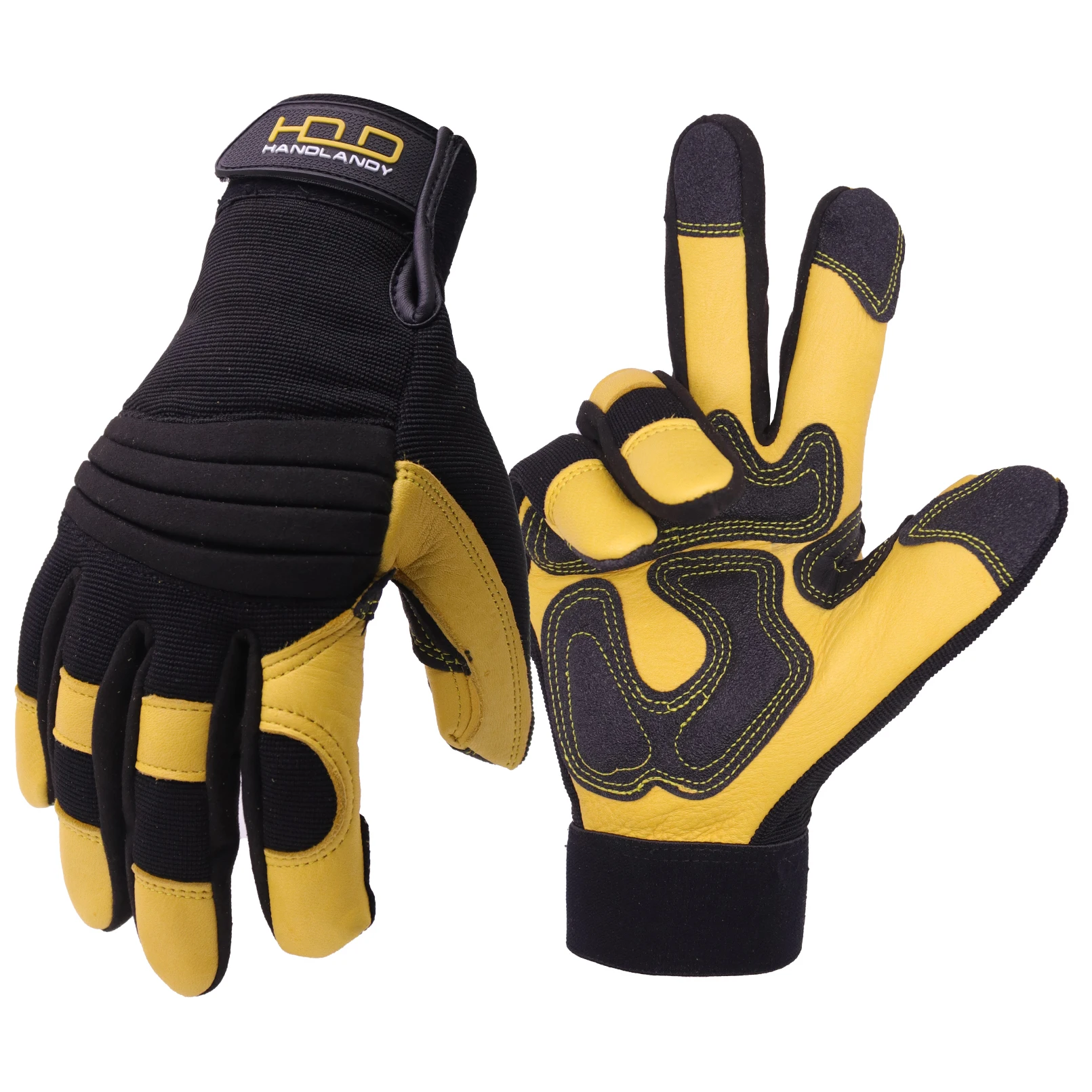 HANDLANDY Soft Reinforced Palm Padding Leather Motorcycle Gloves, Grain Deerskin Work Driving Gardening Hunting Climbing Gloves