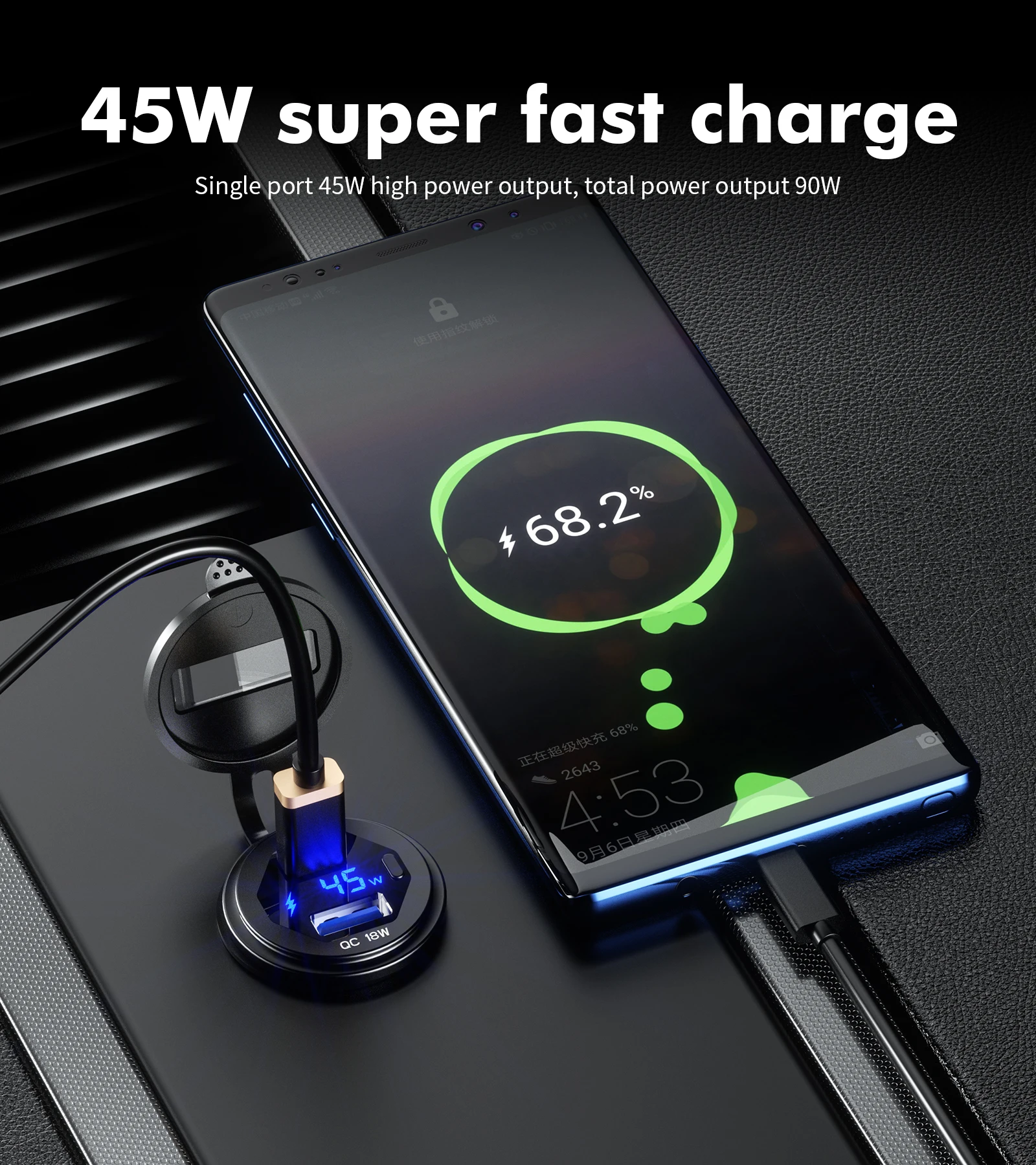 PD Type C USB Car Charger Socket and QC 3.0 Quick Charger 12V/24V Car Power Outlet Socket with ON/Off Switch