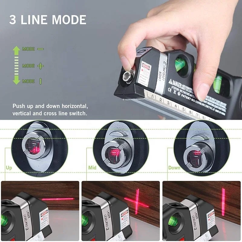 Standard Cross Line Laser 8 feet Measure Tape Ruler Tool Adjusted Metric Rulers Multipurpose Line Laser Level Kit