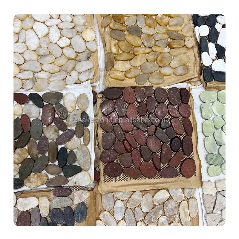 Wholesale High Polished natural Red river Sliced Pebble Stone Mosaic Tile Paving floor wall bathroom kitchen home decoration