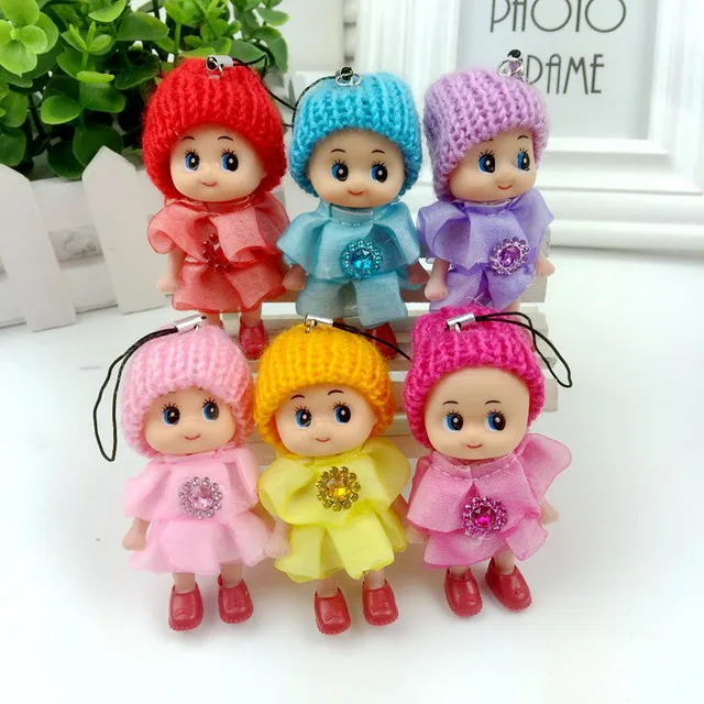 promotional gift 8CM cute girl dolls small plastic doll with keychain