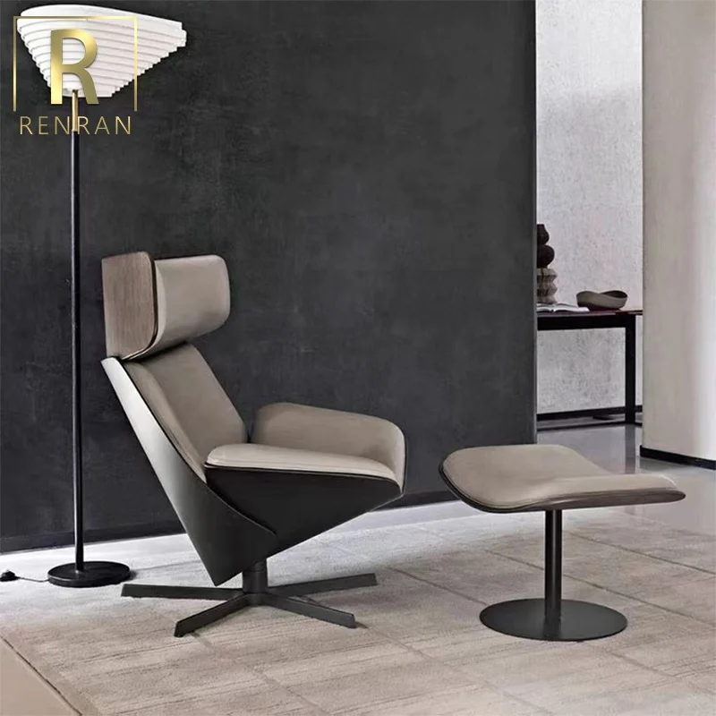 Latest Italian Design Luxury Home Furniture Accent Chair Elegant Metal Modern Single Revolving Lounge With Stool