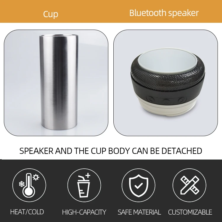 Smart 20oz White Sublimation Blanks Straight Speaker Tumbler Display Water Bottle USB Charging for DIY Printing
